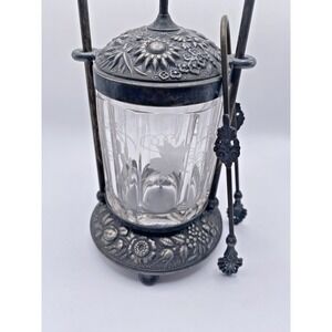 Antique Meriden #116 Silverplate Pickle Castor W/Tongs PLEASE READ